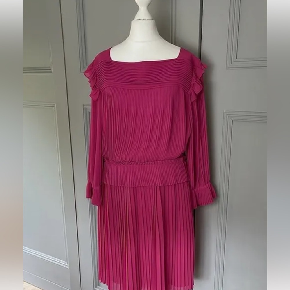 Alice by Temperly Dress Womens 6 Rose Pleated Georgette Pink Long Sleeve NWOT